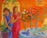 Painting by Sally Admiring the Flowers, Spain