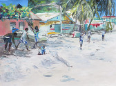 Painting by Judith Jarvis Cricket on the beach - Anse des Canaries. St Lucia