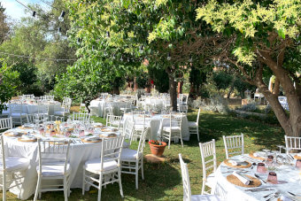 Photo of wedding dinner under the trees