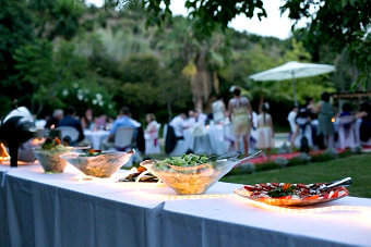 Salad buffet for the wedding guests in garden party
